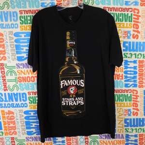 Yelawolf x Famous Stars & Straps T Shirt Large Black Whiskey Bottle Rap Collab